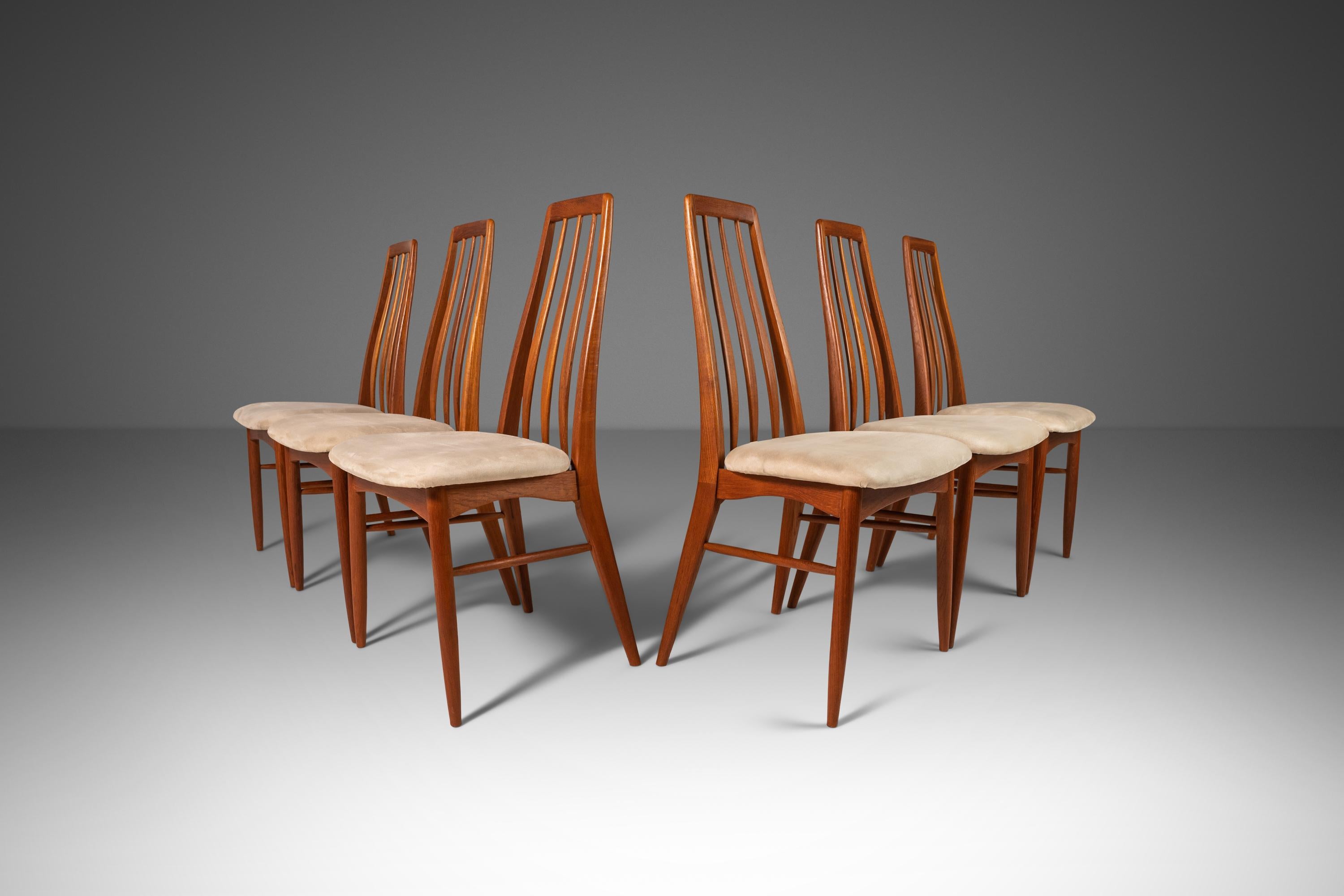 Mid-Century Modern Set of Six (6) Teak Eva Dining Chairs by Niels Koefoed for Koefoeds Hornslet 60s For Sale