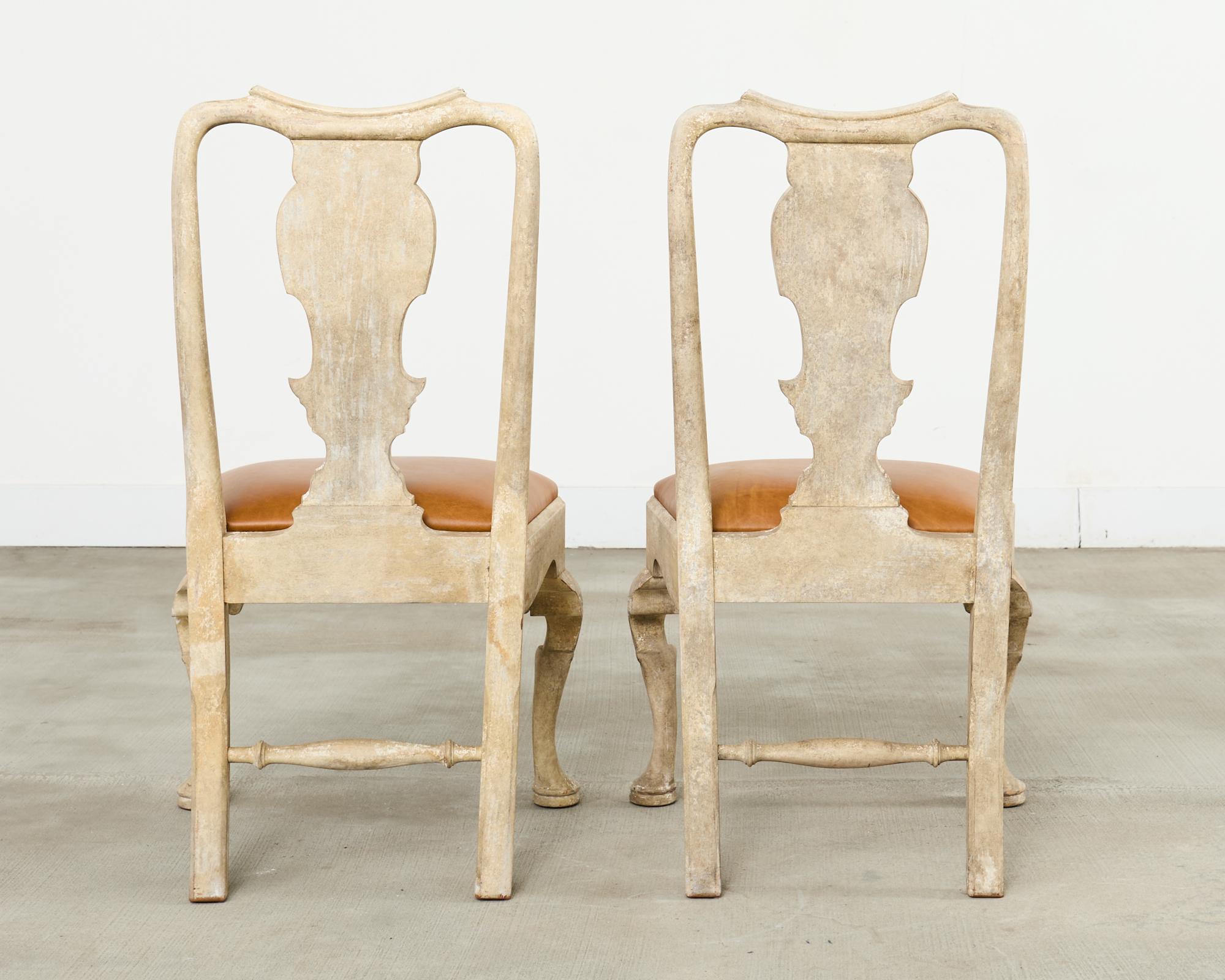 Set of Six A. Rudin Distressed Queen Anne Style Dining Chairs en venta 3