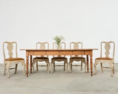 Set of Six A. Rudin Distressed Queen Anne Style Dining Chairs