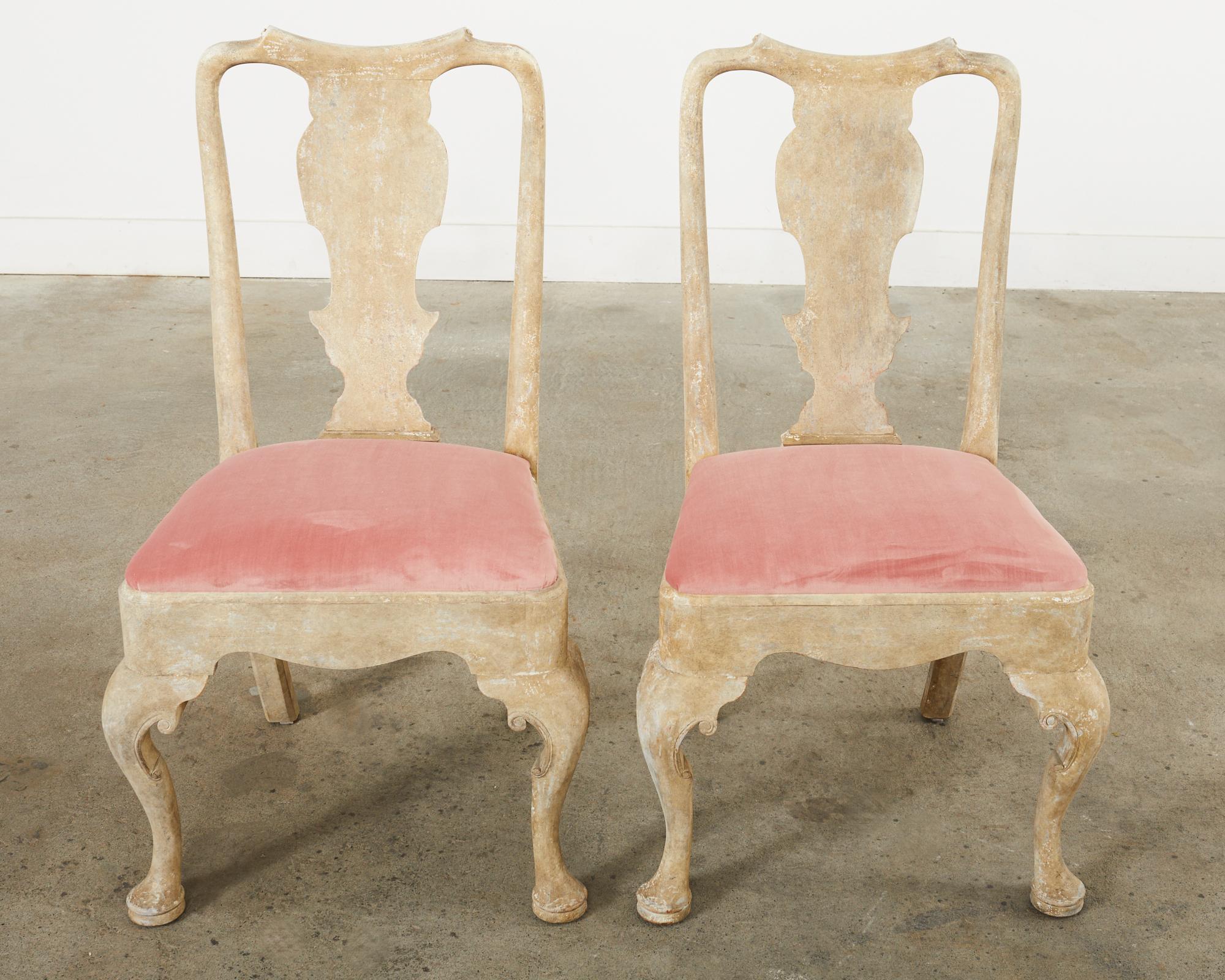 Set of Six A. Rudin Distressed Queen Anne Style Dining Chairs  In Distressed Condition For Sale In Rio Vista, CA