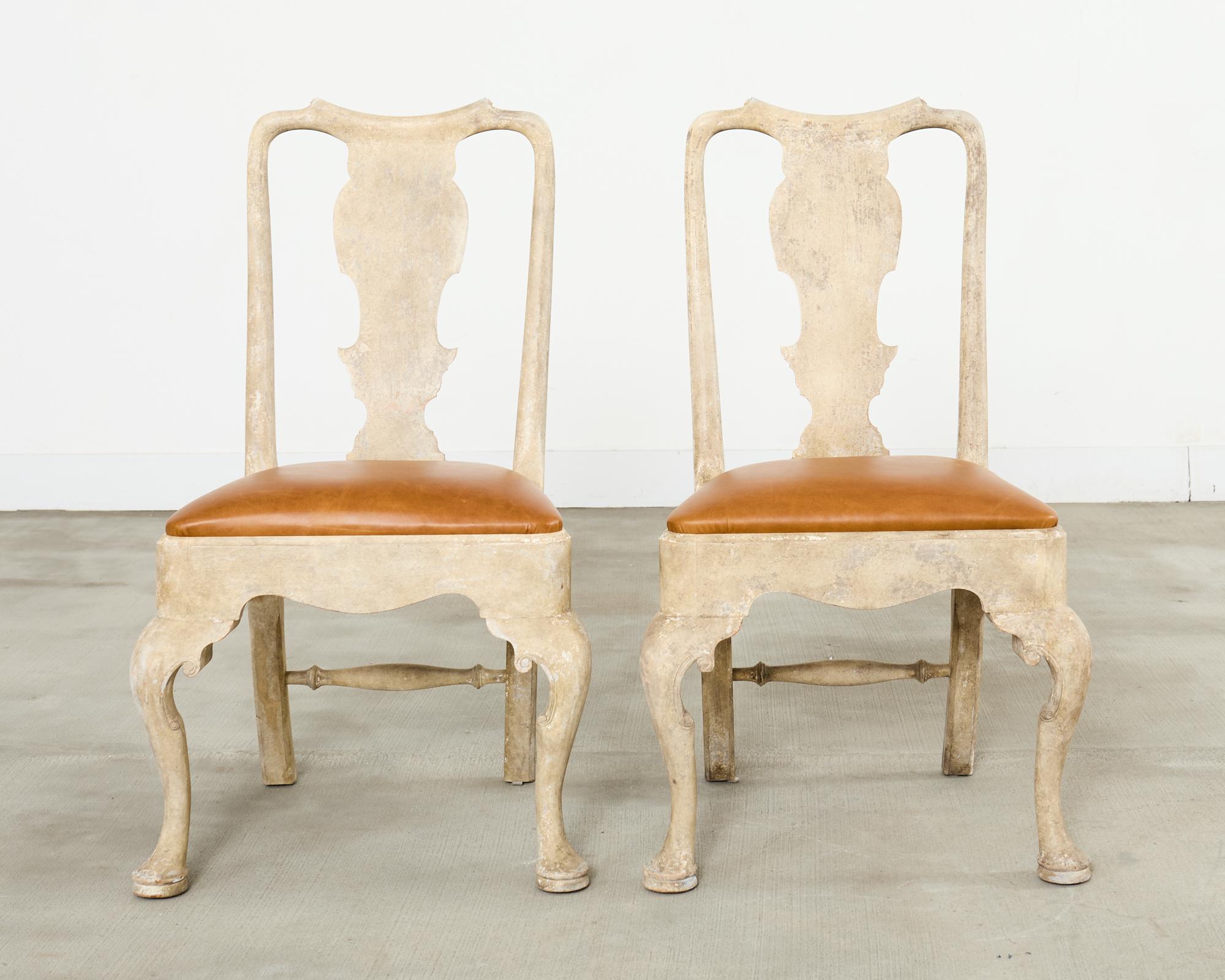 Set of Six A. Rudin Distressed Queen Anne Style Dining Chairs en Desgastado estado para la venta en Rio Vista, CA