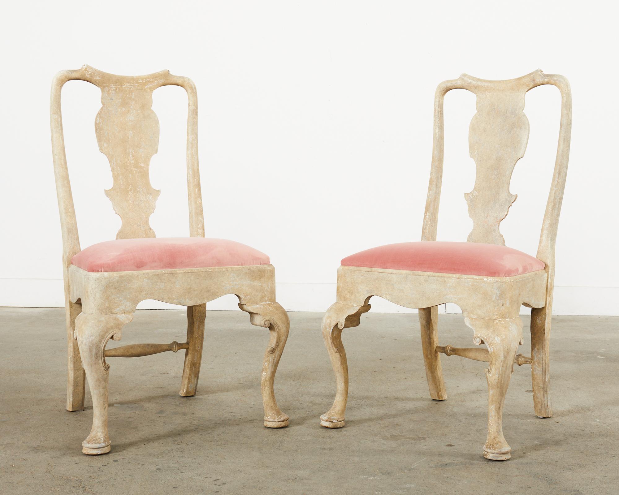 Contemporary Set of Six A. Rudin Distressed Queen Anne Style Dining Chairs  For Sale
