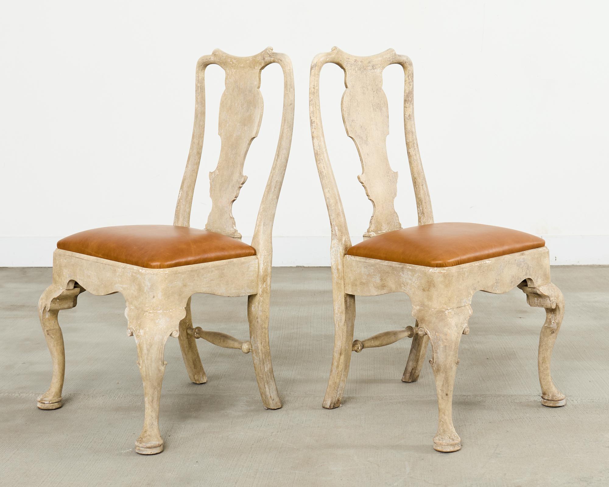 Set of Six A. Rudin Distressed Queen Anne Style Dining Chairs en venta 1