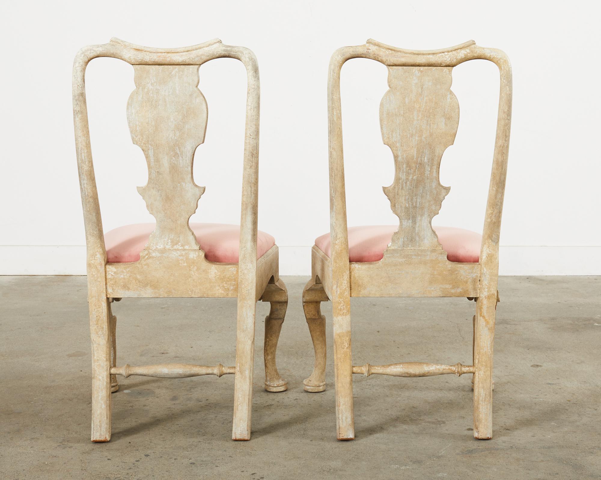 Set of Six A. Rudin Distressed Queen Anne Style Dining Chairs  For Sale 2