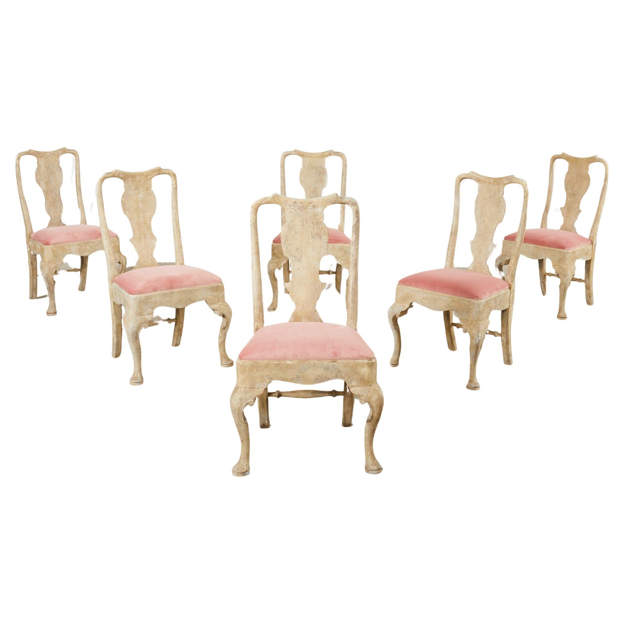 Set of Six A. Rudin Distressed Queen Anne Style Dining Chairs  For Sale