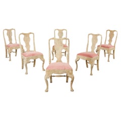 Set of Six A. Rudin Distressed Queen Anne Style Dining Chairs 