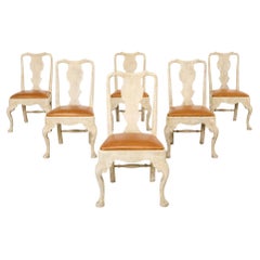 Set of Six A. Rudin Distressed Queen Anne Style Dining Chairs