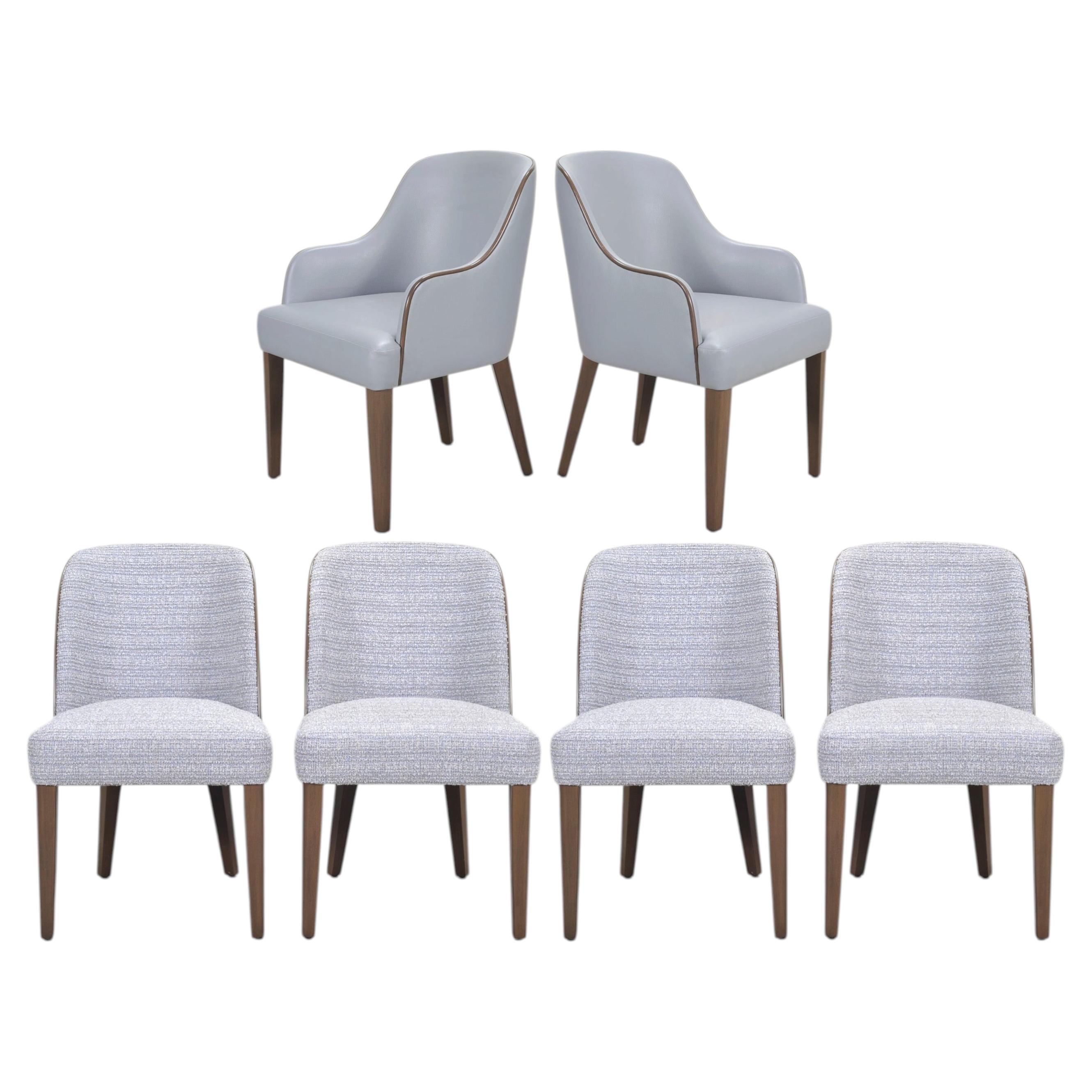 Set of Six A. Rudin No. 807 Walnut Bouclé Gondola Dining Chairs For Sale