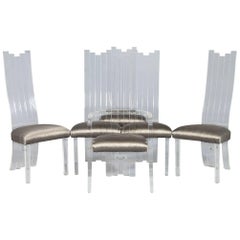 Set of Six Acrylic Sculpted Back Dining Chairs