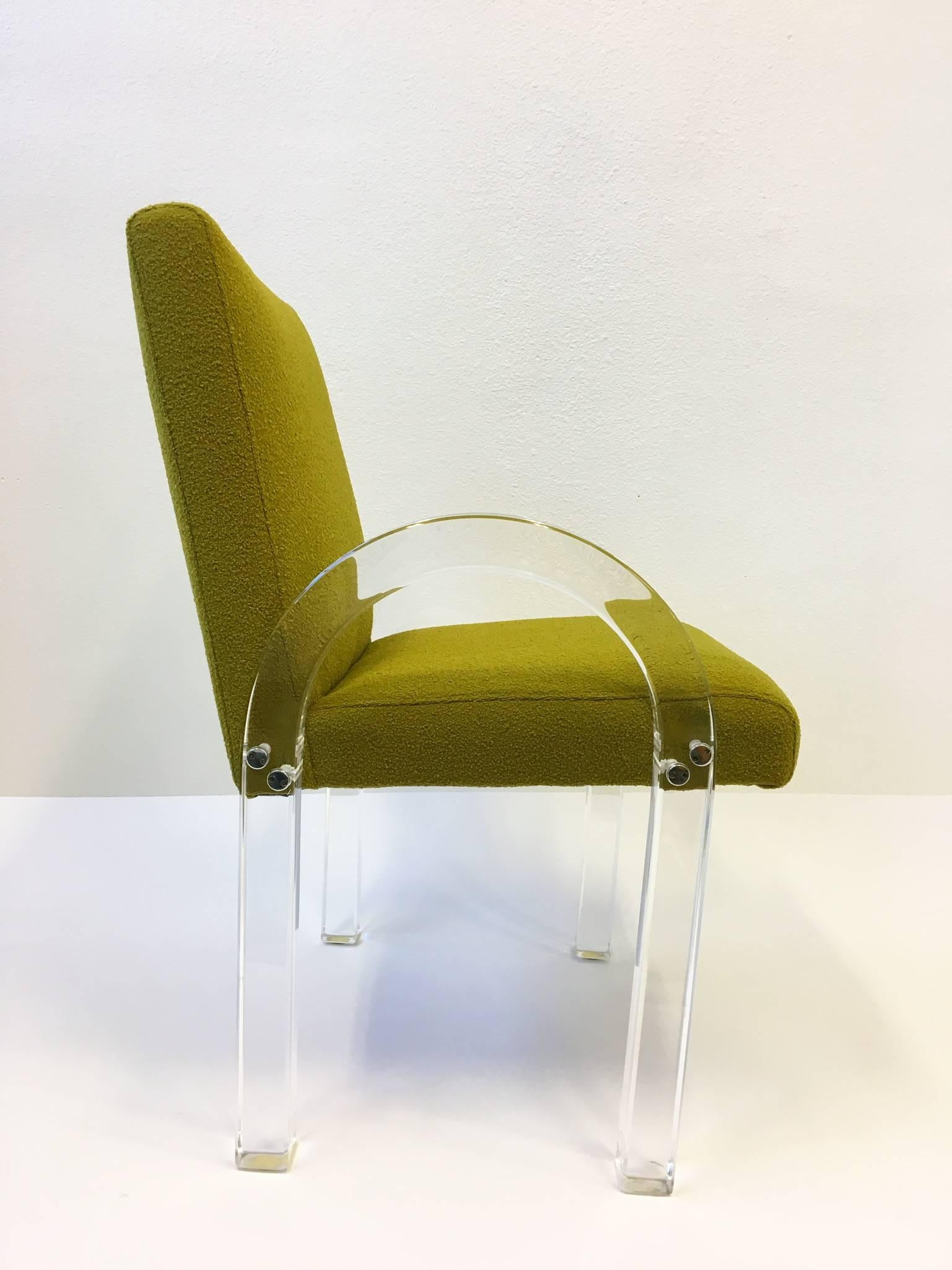 Polished Set of Six Acrylic Waterfall Dining Chairs by Charles Hollis Jones