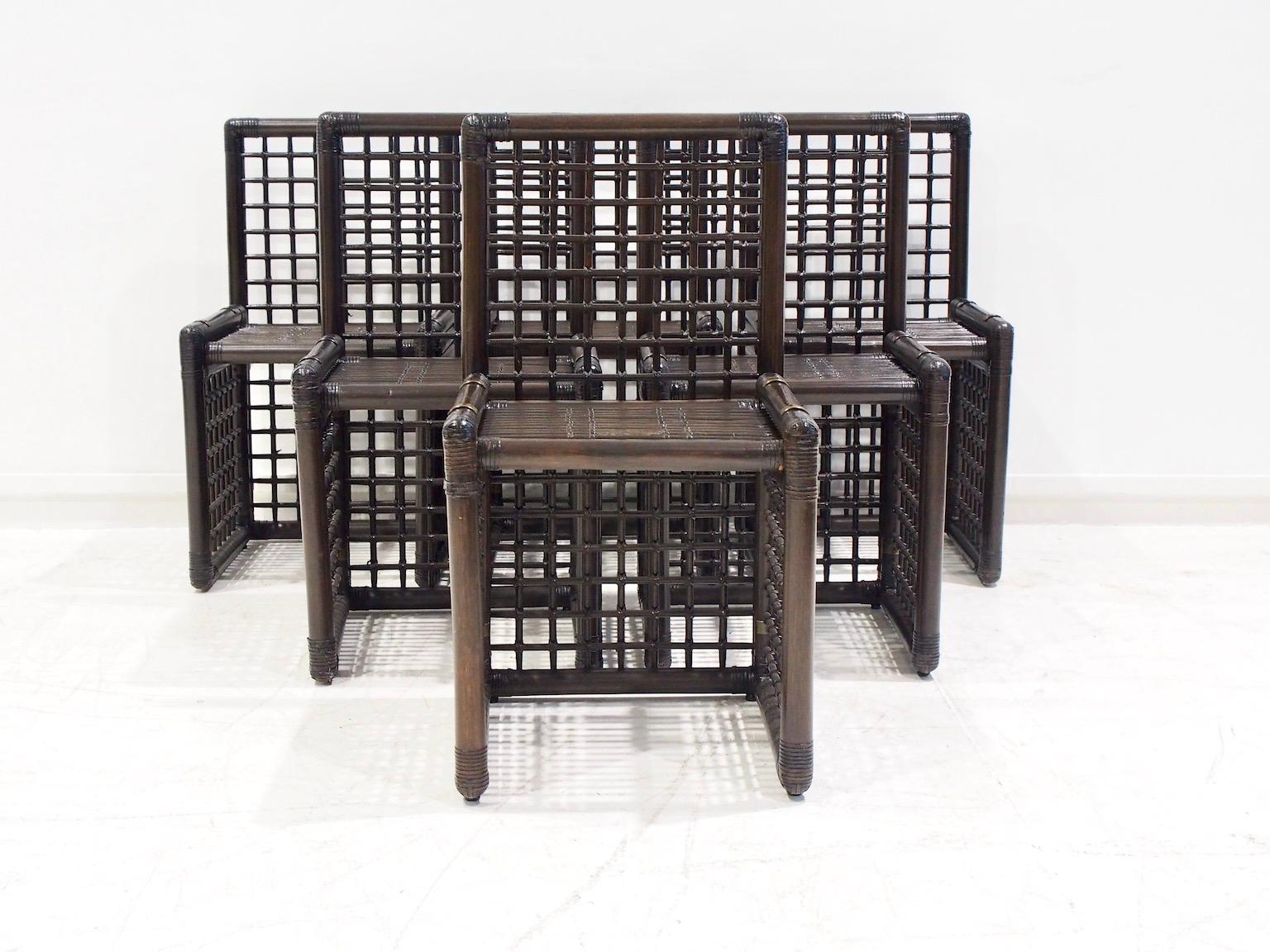 Mid-Century moderno Set di sei sedie in bambù e rattan Afra & Tobia Scarpa in vendita