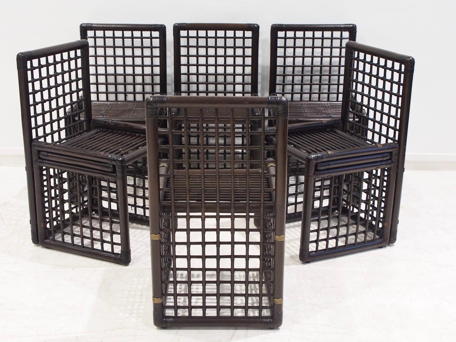 Italiano Set di sei sedie in bambù e rattan Afra & Tobia Scarpa in vendita