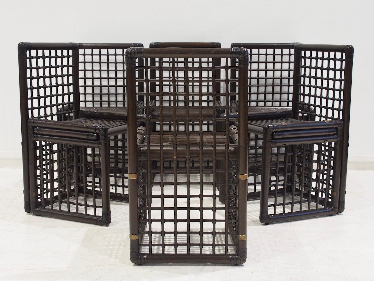 Set di sei sedie in bambù e rattan Afra & Tobia Scarpa In condizioni buone in vendita a Madrid, ES