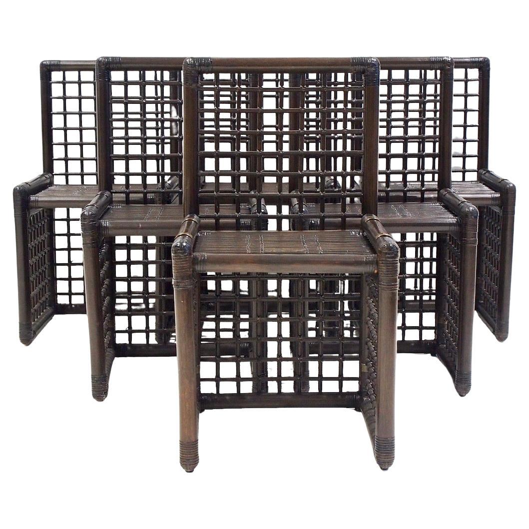 Set of Six Afra and Tobia Scarpa Bamboo and Rattan Chairs