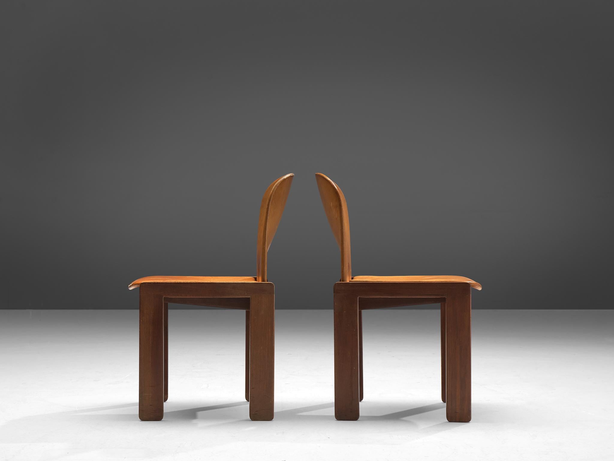 Set of Six Afra and Tobia Scarpa Chairs in Natural Leather and Walnut 1