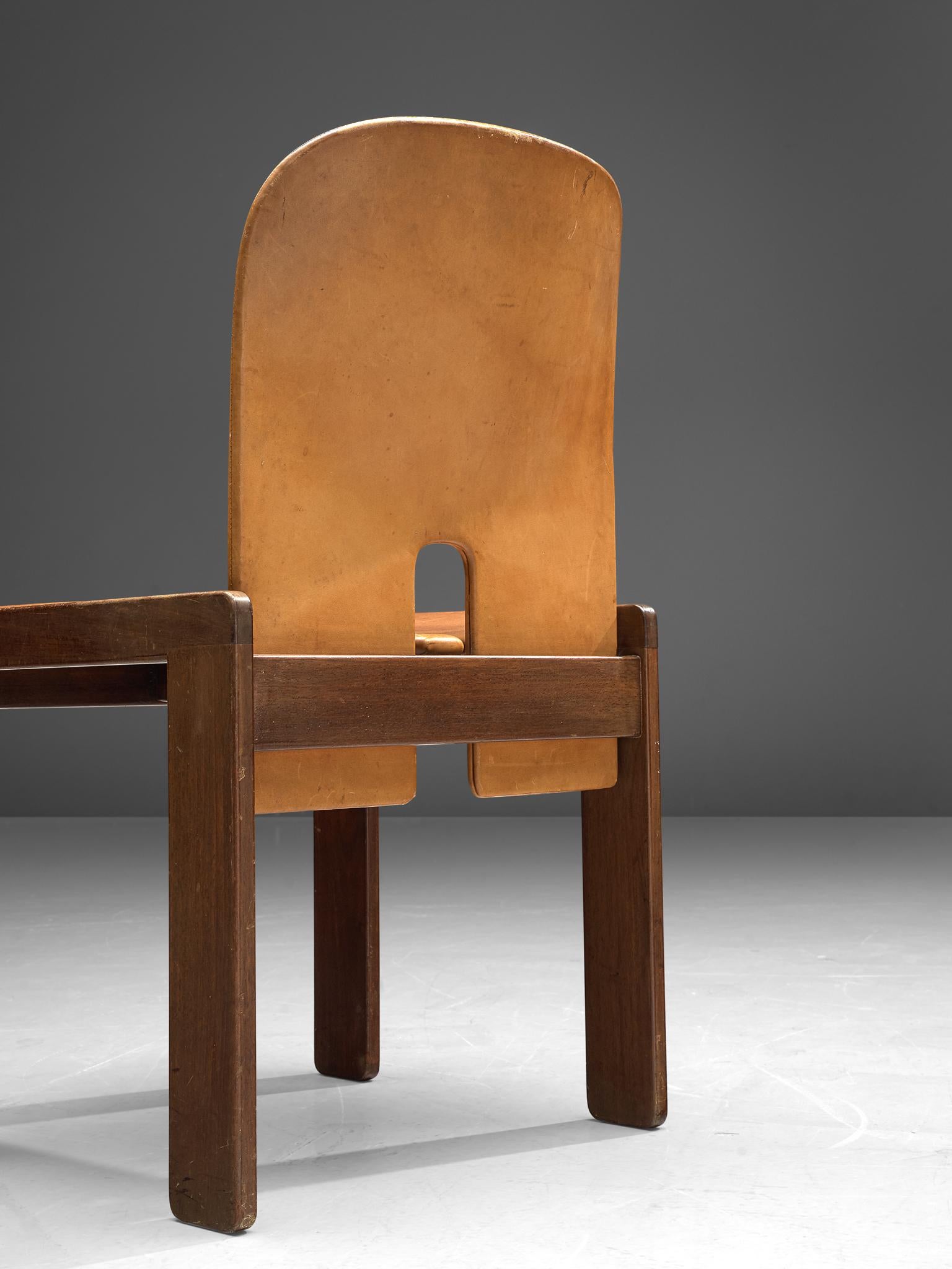 Set of Six Afra and Tobia Scarpa Chairs in Natural Leather and Walnut 2