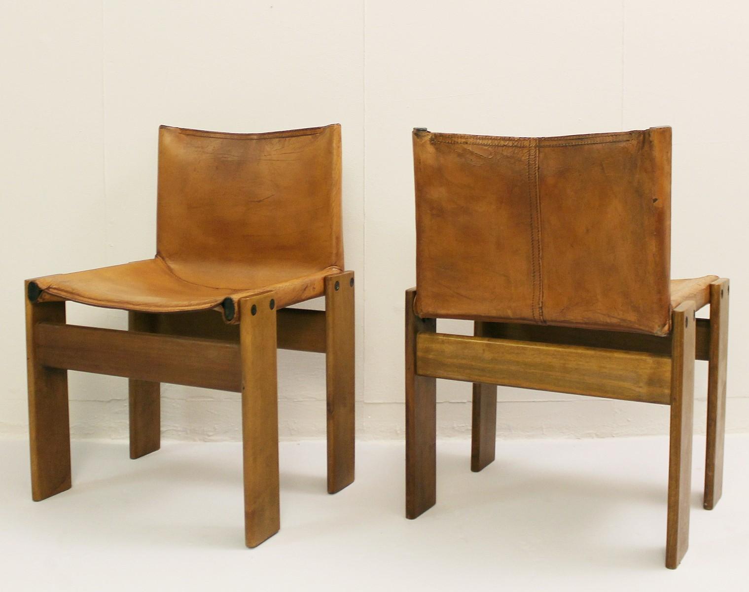 Italian Set of Six Afra & Tobia Scarpa 'Monk' Chairs Molteni, Italy, 1974