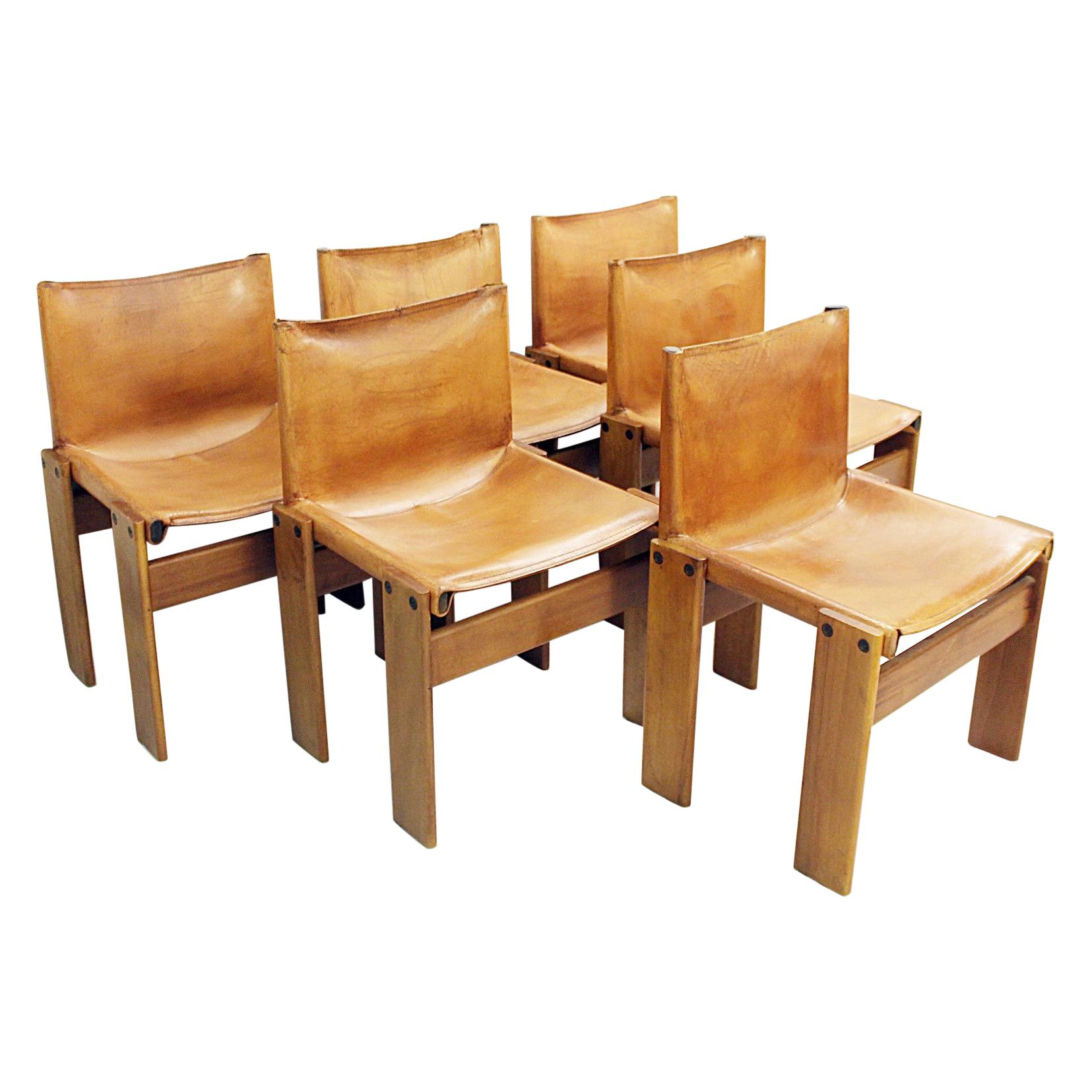 Set of Six Afra & Tobia Scarpa 'Monk' Chairs Molteni, Italy, 1974