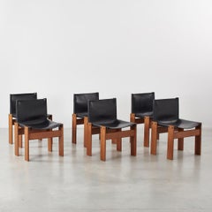 Set of Six Afra & Tobia Scarpa Monk Black Chairs for Molteni, Italy 1974