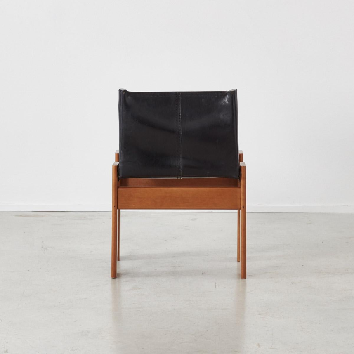 Leather Set of Six Afra & Tobia Scarpa Monk Black Chairs for Molteni, Italy 1974 For Sale