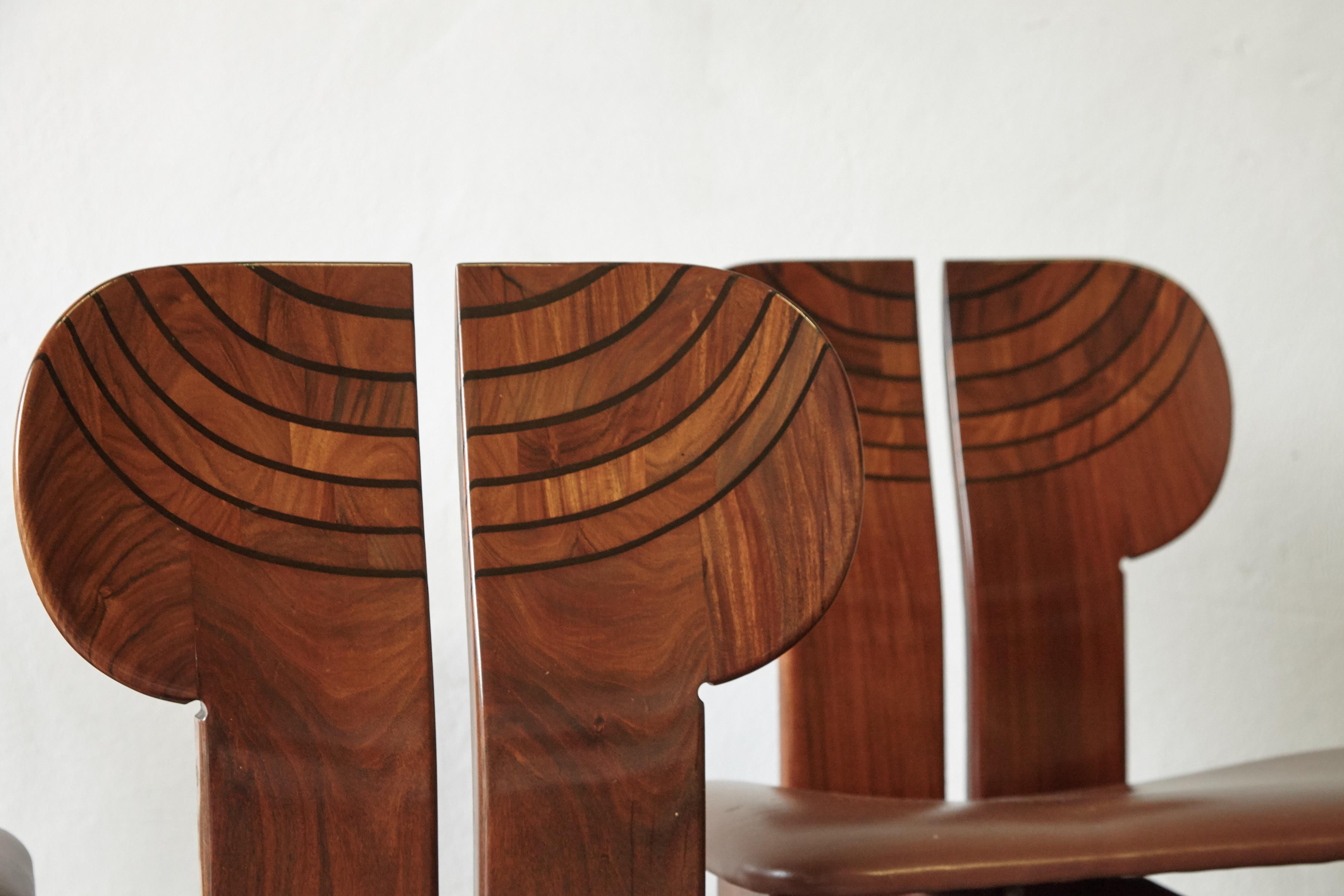Mid-Century Modern Set of Six Africa Chairs by Afra & Tobia Scarpa, Maxalto, Italy, 1970s For Sale