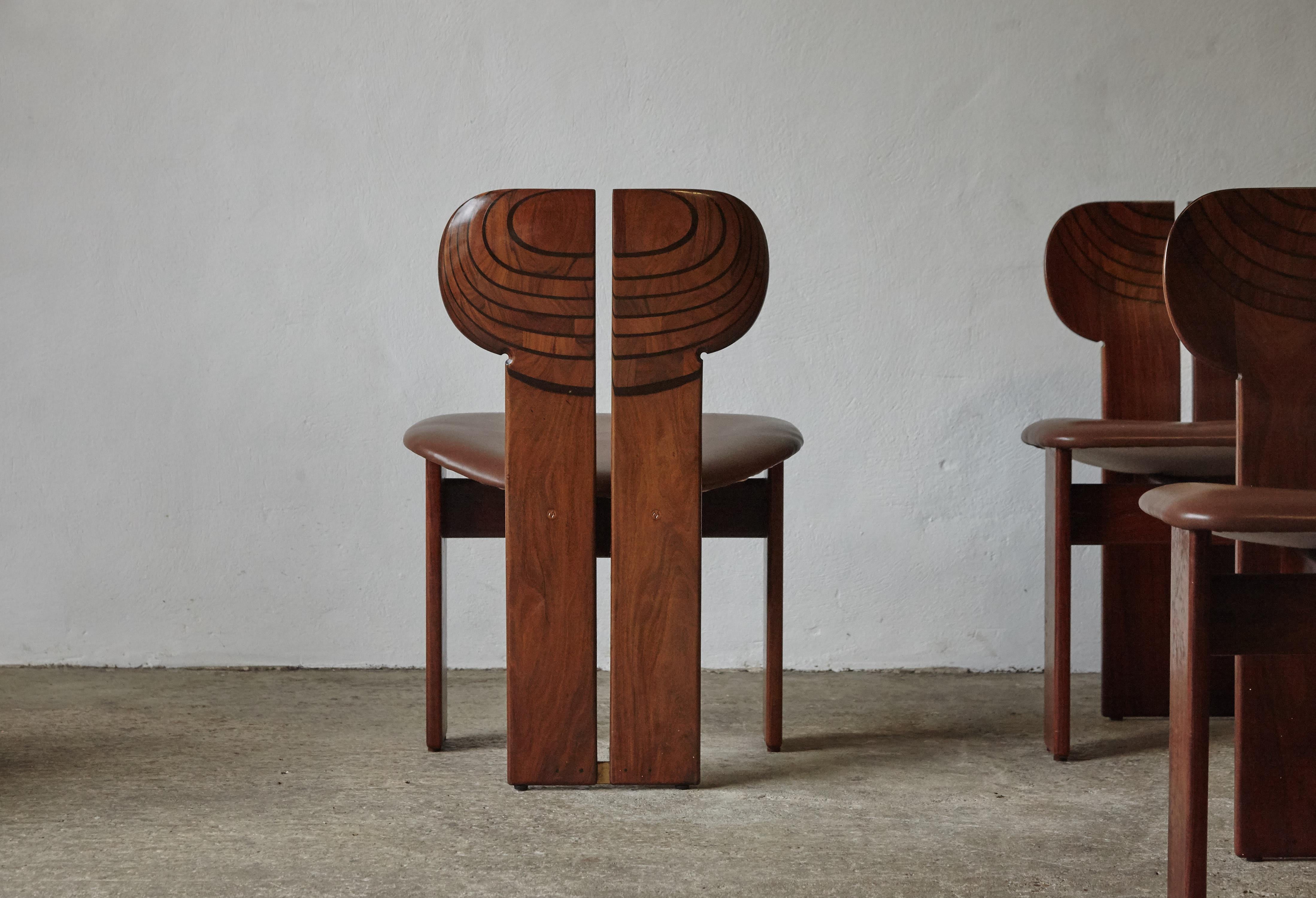 Brass Set of Six Africa Chairs by Afra & Tobia Scarpa, Maxalto, Italy, 1970s For Sale