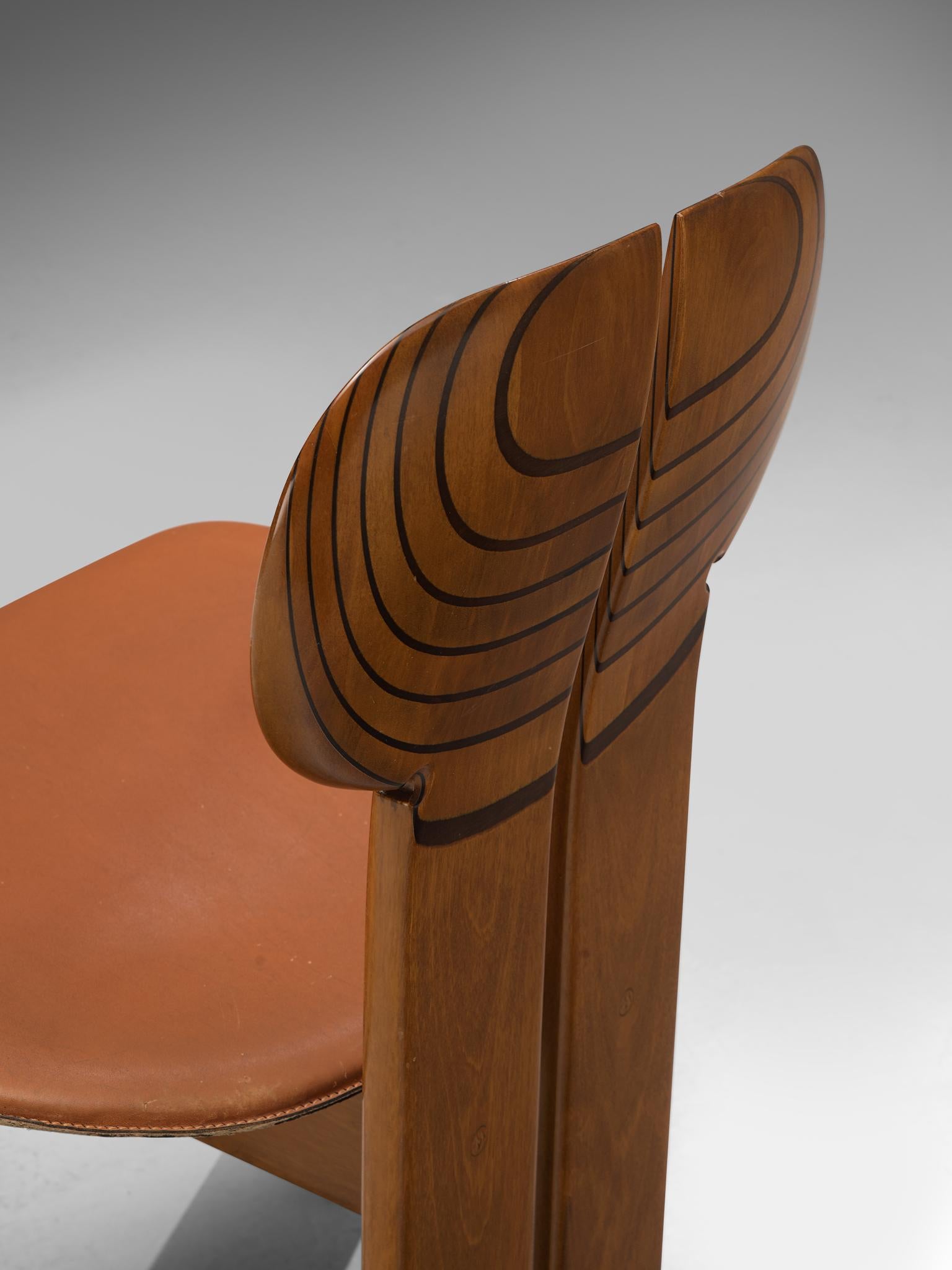 Set of Six 'Africa' Chairs by Afra & Tobia Scarpa with Cognac Leather 4