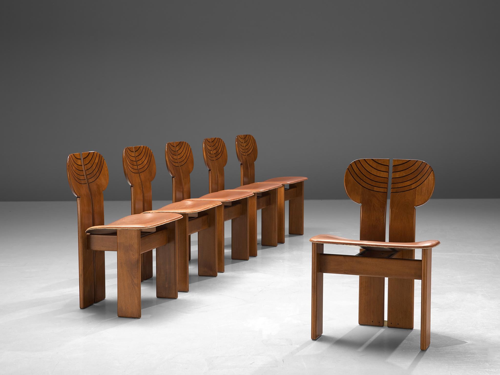 Set of Six 'Africa' Chairs by Afra & Tobia Scarpa with Cognac Leather In Good Condition In Waalwijk, NL