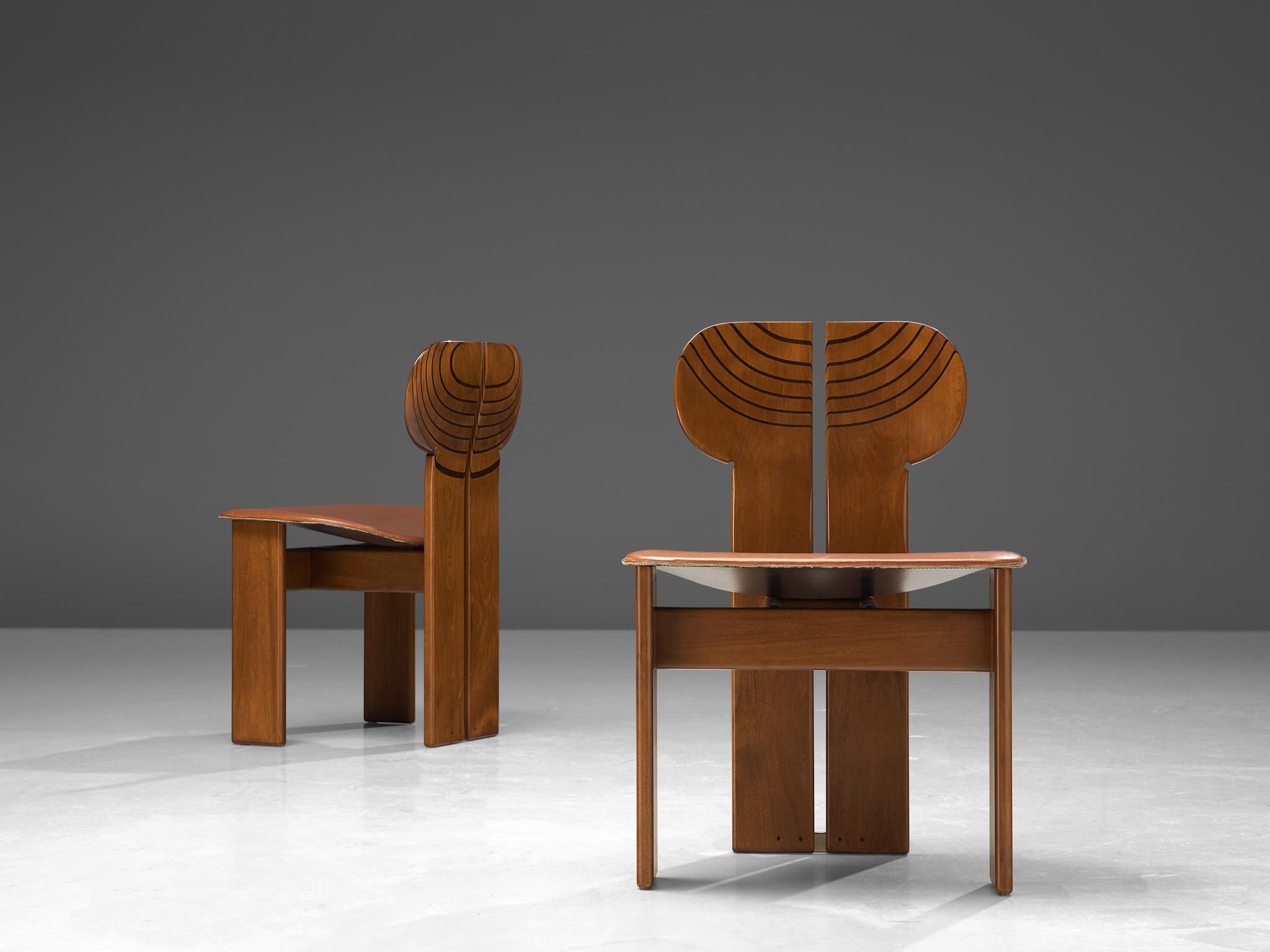 Set of Six 'Africa' Chairs by Afra & Tobia Scarpa with Cognac Leather 1