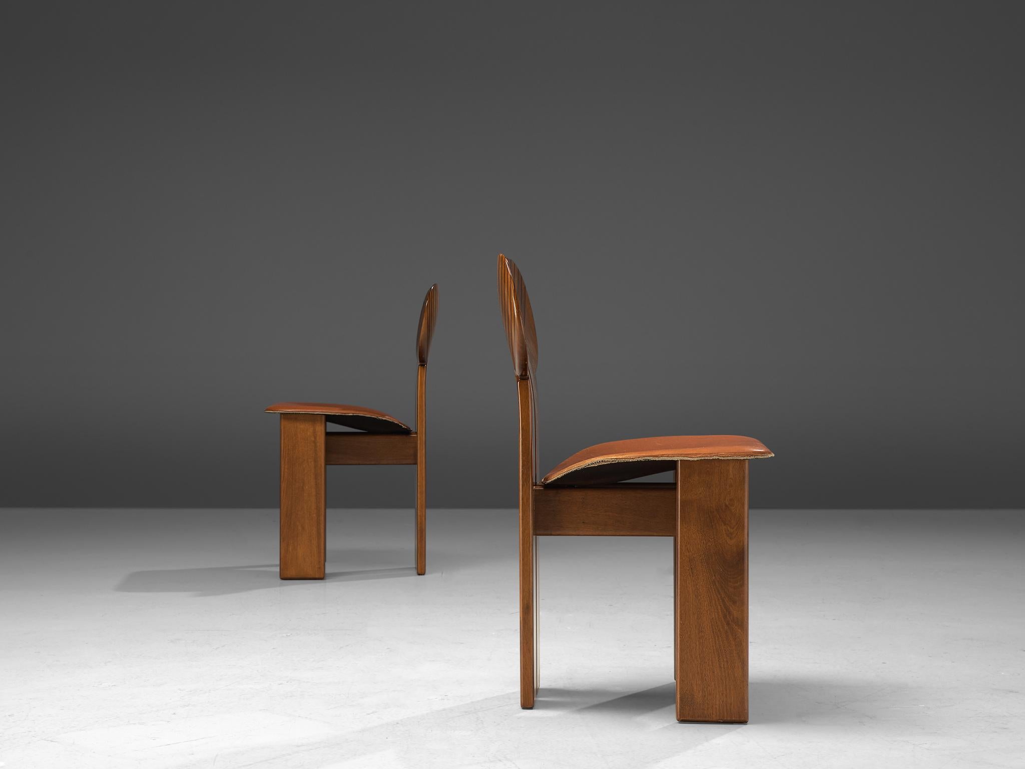 Set of Six 'Africa' Chairs by Afra & Tobia Scarpa with Cognac Leather 2
