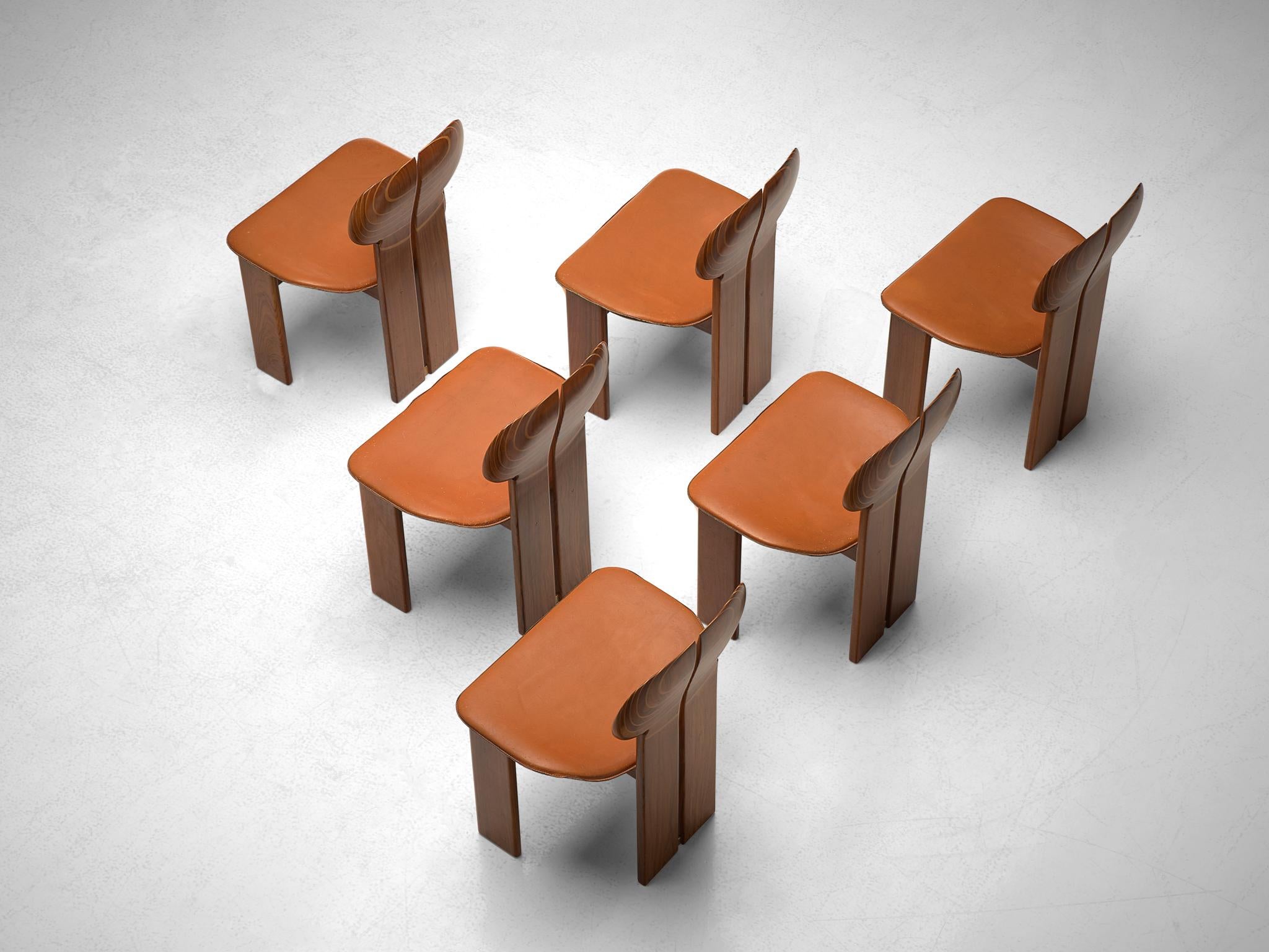 Mid-Century Modern Set of Six 'Africa' Chairs in Walnut by Afra & Tobia Scarpa