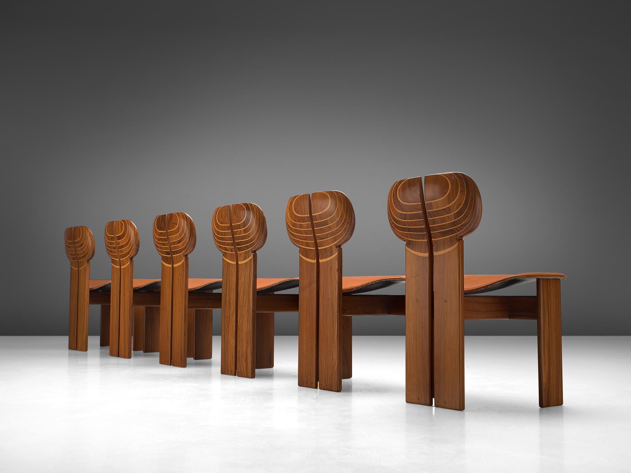 Italian Set of Six 'Africa' Chairs in Walnut by Afra & Tobia Scarpa