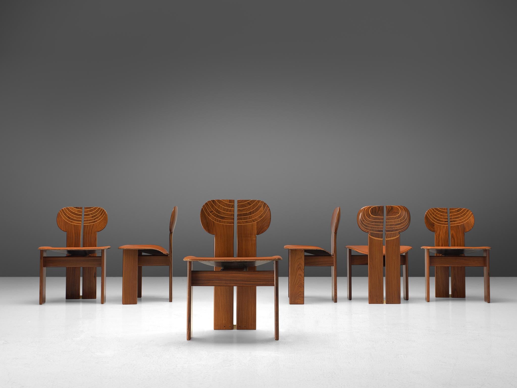 Set of Six 'Africa' Chairs in Walnut by Afra & Tobia Scarpa In Good Condition In Waalwijk, NL