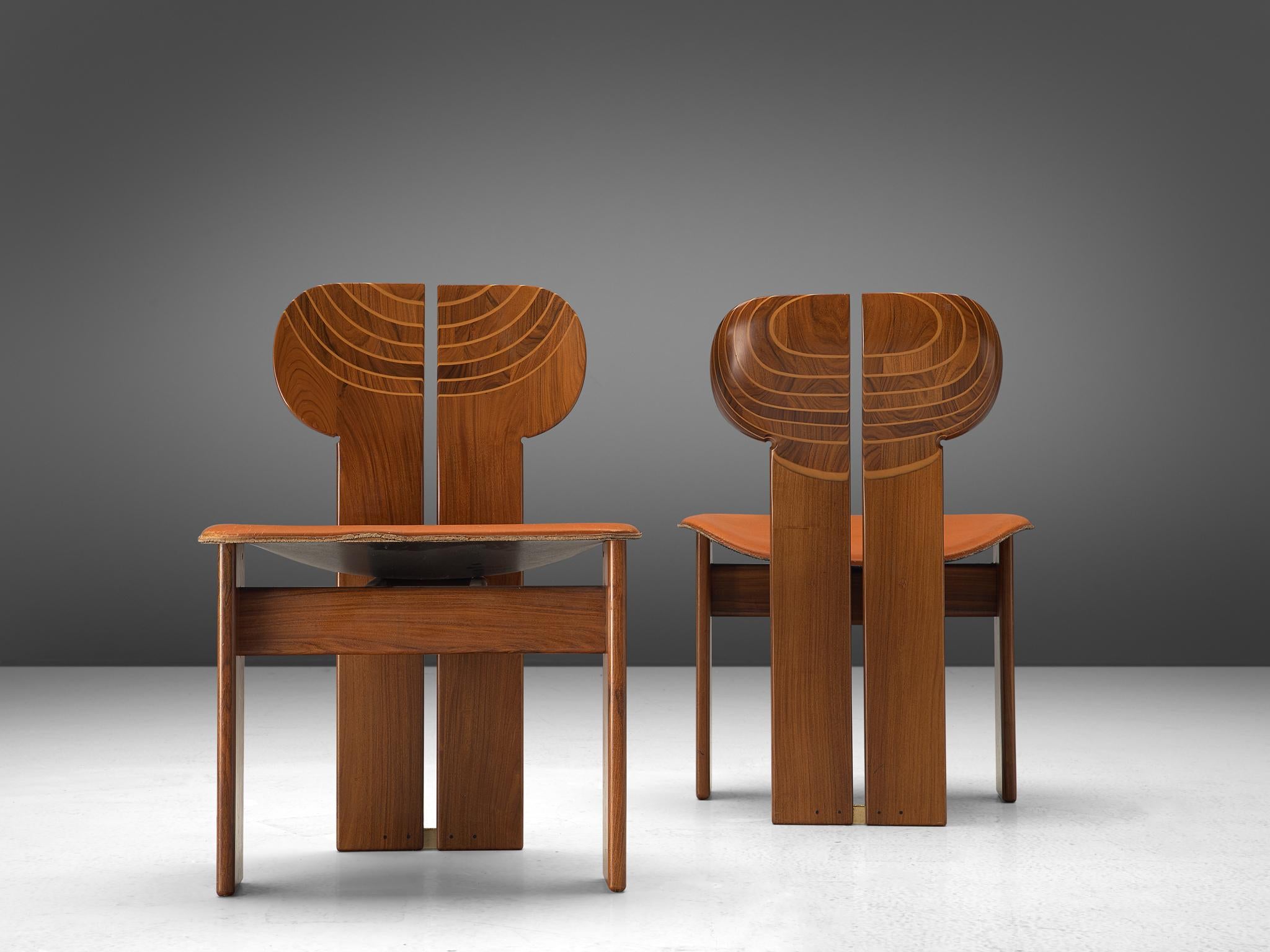 Late 20th Century Set of Six 'Africa' Chairs in Walnut by Afra & Tobia Scarpa