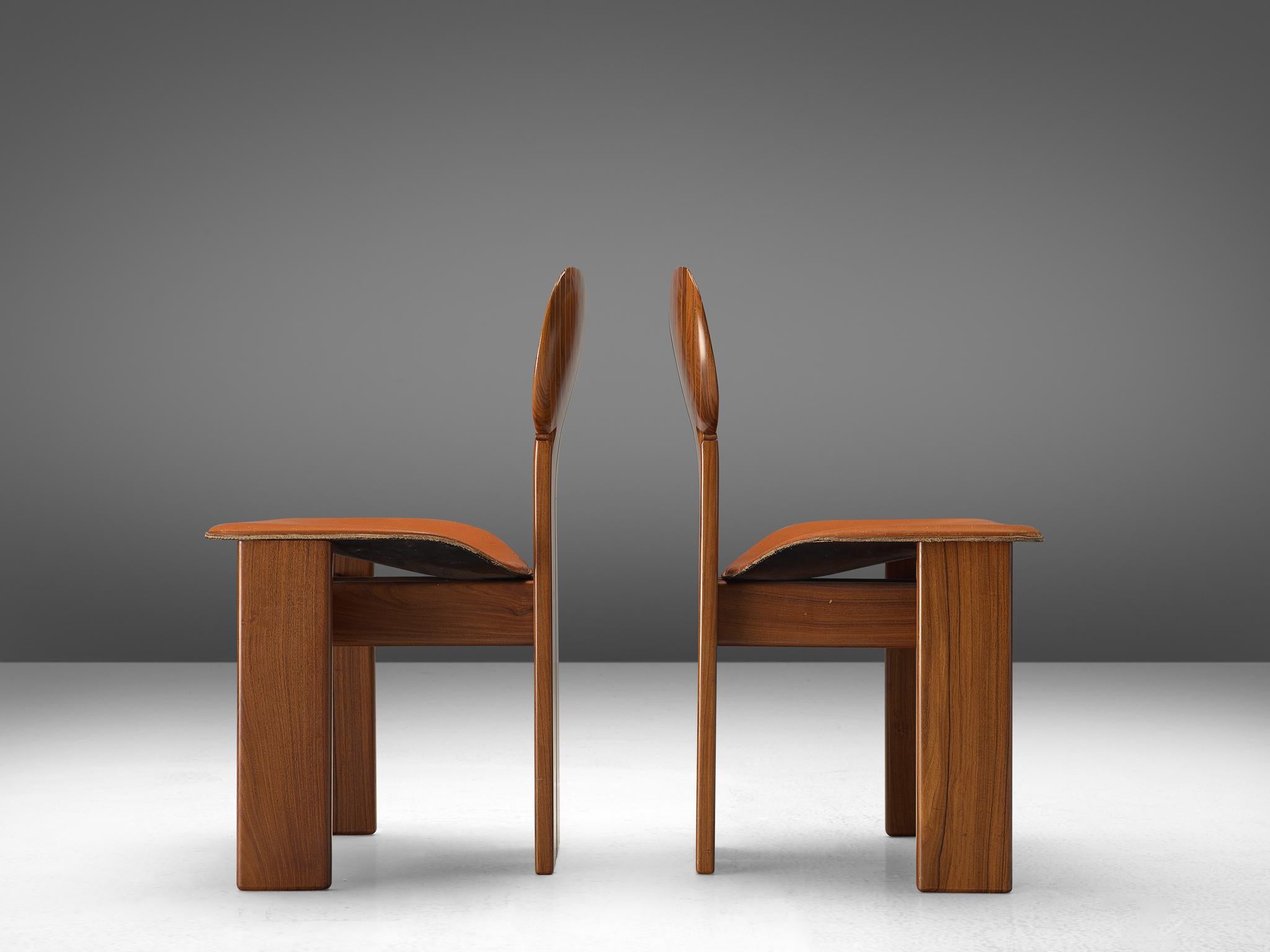 Brass Set of Six 'Africa' Chairs in Walnut by Afra & Tobia Scarpa
