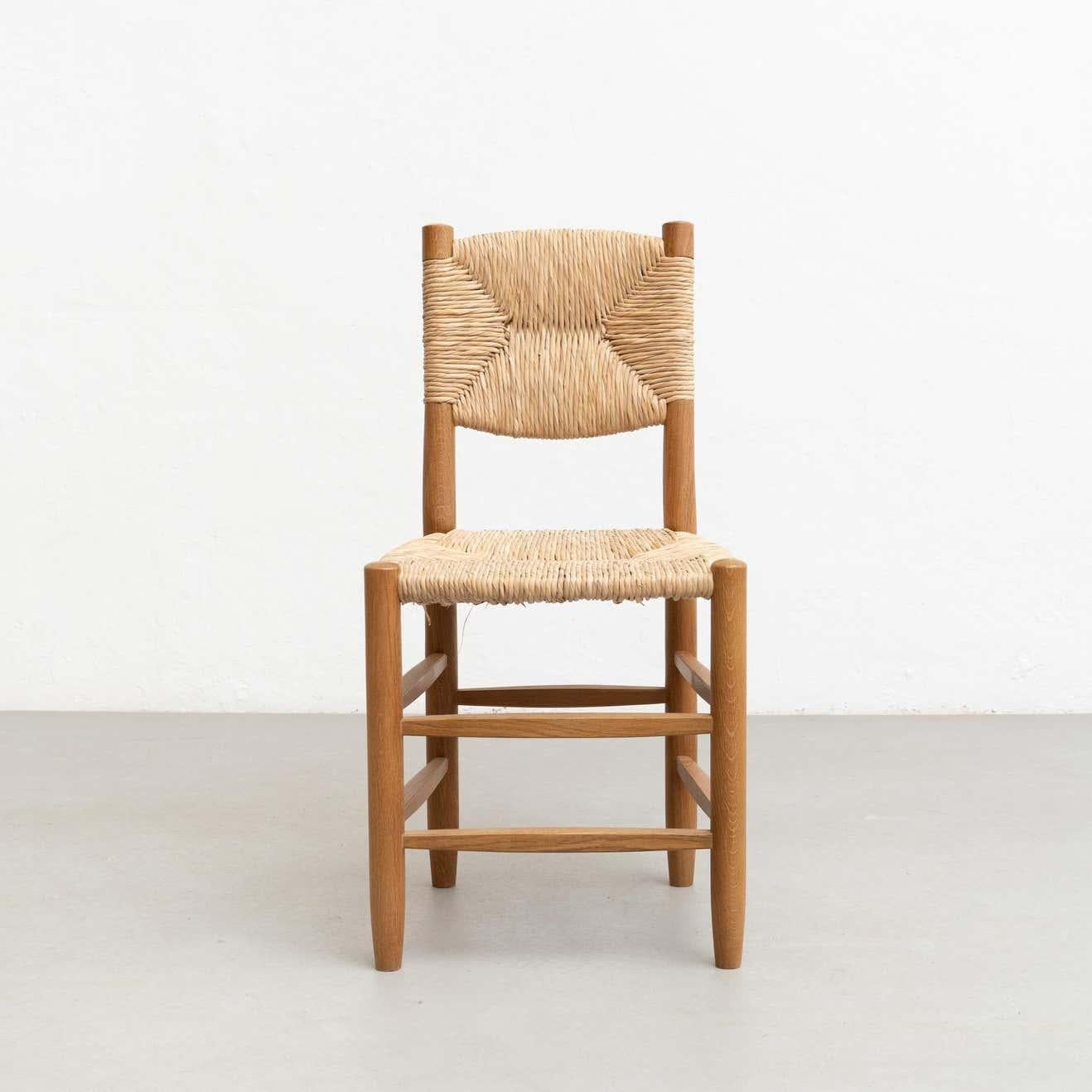 Set of Six After Charlotte Perriand N.19 Chairs, Wood Rattan, Mid-Century Modern For Sale 10