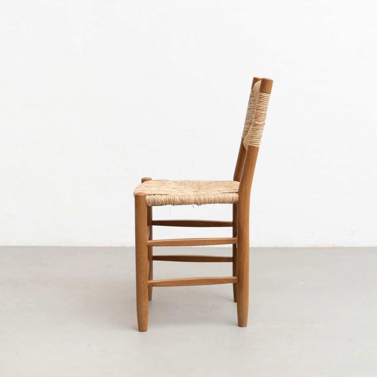 Set of Six After Charlotte Perriand N.19 Chairs, Wood Rattan, Mid-Century Modern For Sale 12