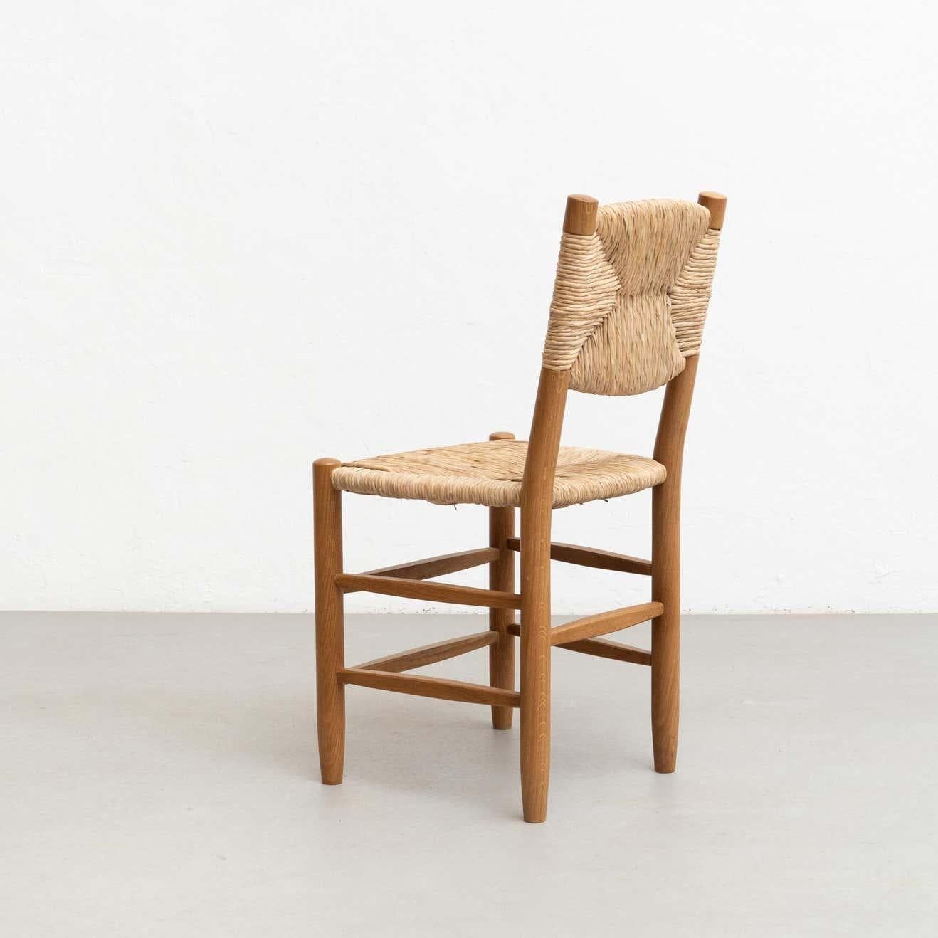 Set of Six After Charlotte Perriand N.19 Chairs, Wood Rattan, Mid-Century Modern For Sale 13
