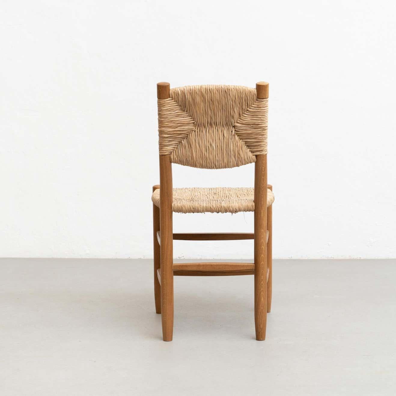 Set of Six After Charlotte Perriand N.19 Chairs, Wood Rattan, Mid-Century Modern For Sale 14