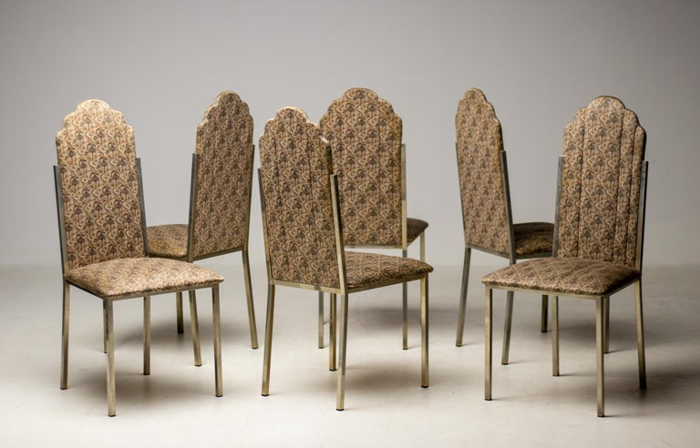 Brass Set of Six Alain Delon Dining Room Chairs For Sale