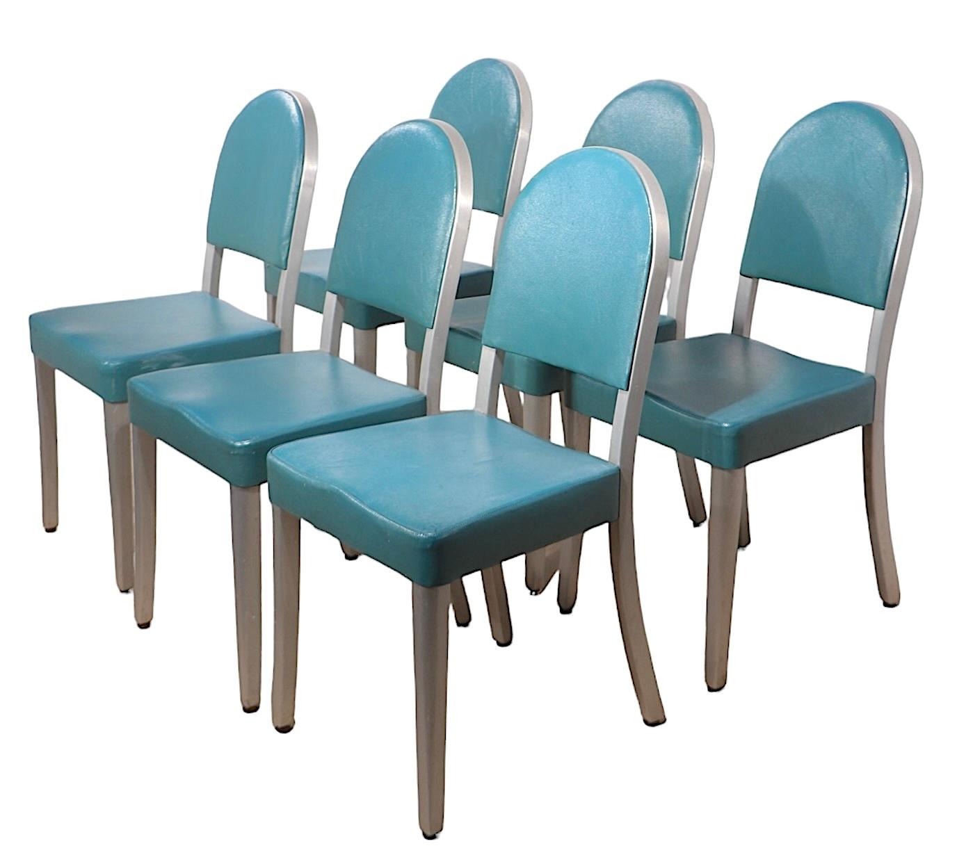 Set of Six Aluminum  Mid Century Art Deco Cafe Dining Chairs by GoodForm For Sale 6