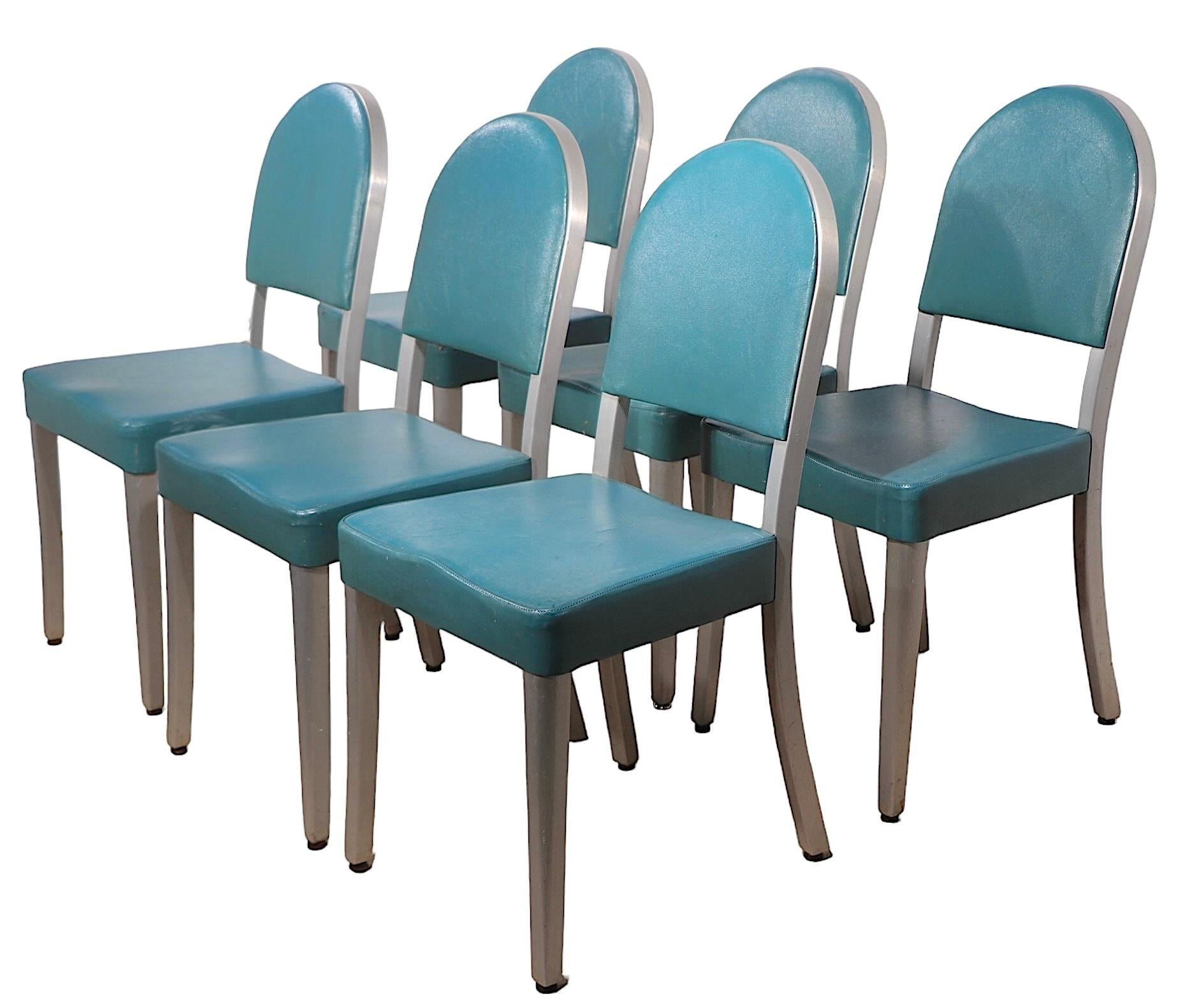 Set of Six Aluminum  Mid Century Art Deco Cafe Dining Chairs by GoodForm For Sale 8
