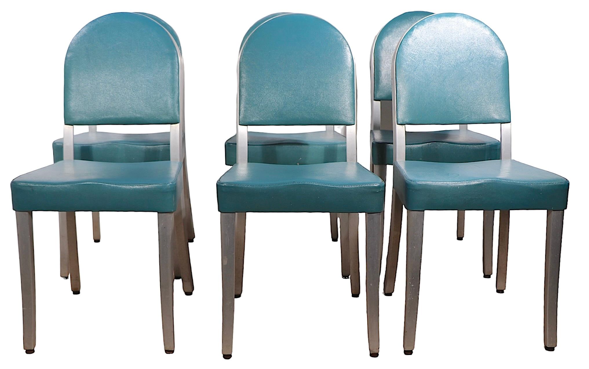 Set of Six Aluminum  Mid Century Art Deco Cafe Dining Chairs by GoodForm For Sale 9
