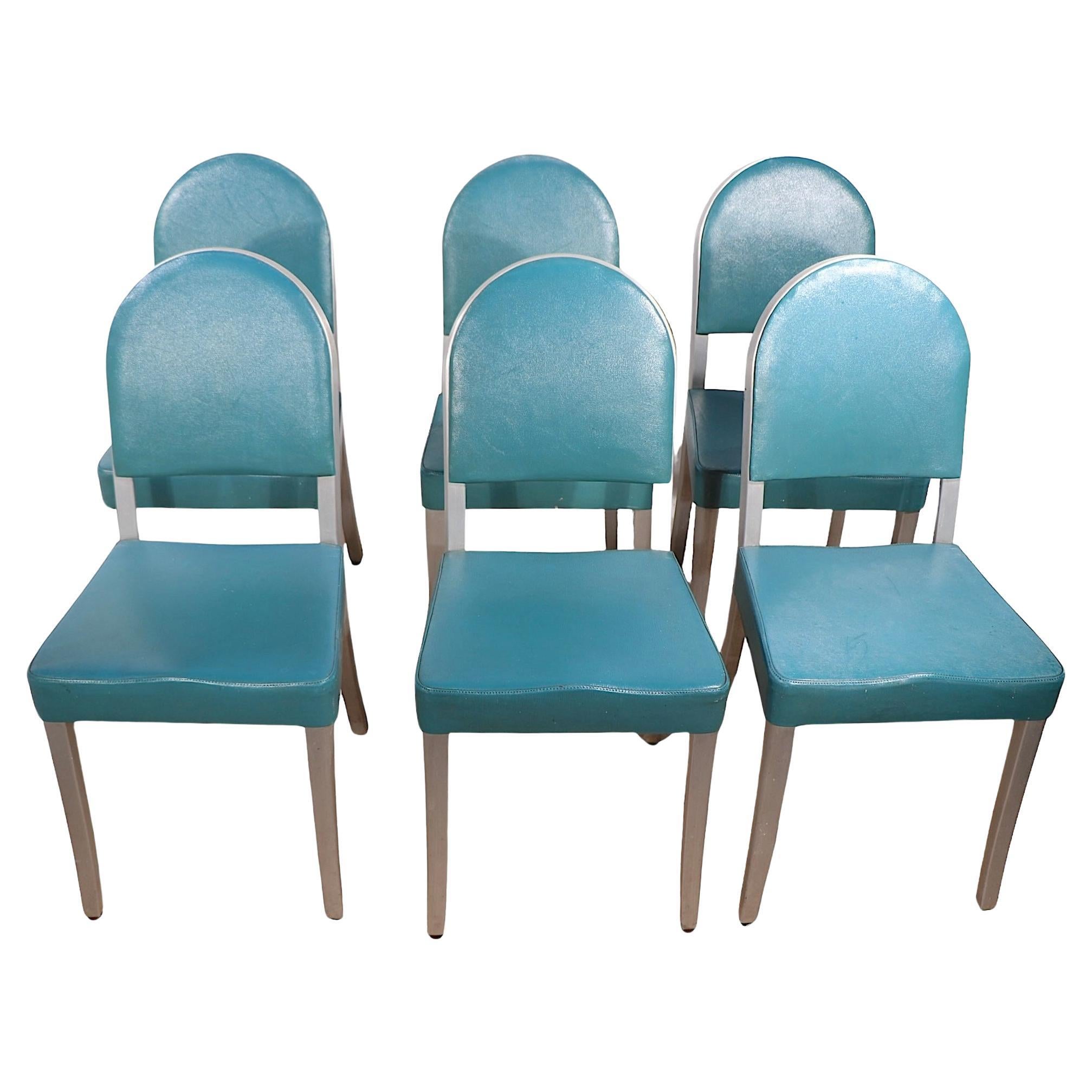 Ensemble de six pièces en aluminium  Chaises de salle à manger Art déco du milieu du siècle dernier par GoodForm