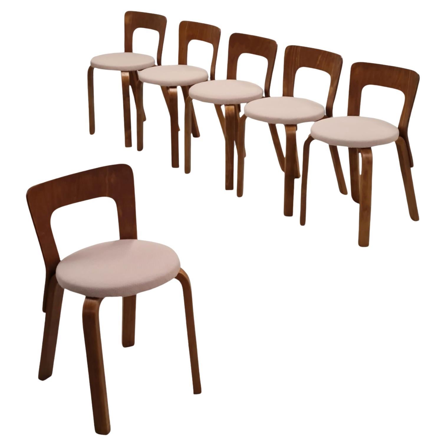 Set of Six Alvar Aalto Model 65 Chairs Model 1950s For Sale