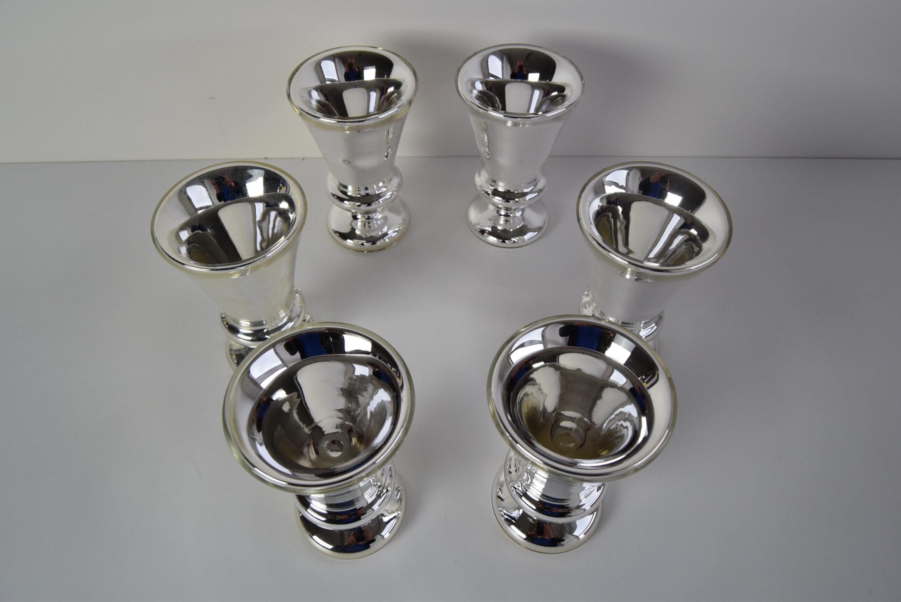 Set of six Amalgam Glass Goblets, Biedermeier, Peasant Silver, Circa 1860's. For Sale 8