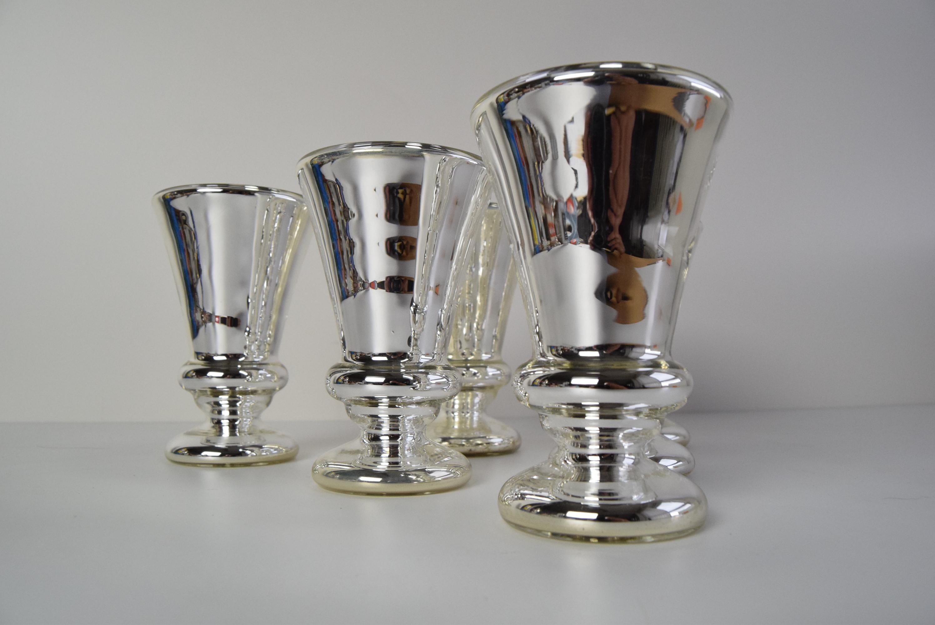 Mid-19th Century Set of six Amalgam Glass Goblets, Biedermeier, Peasant Silver, Circa 1860's. For Sale