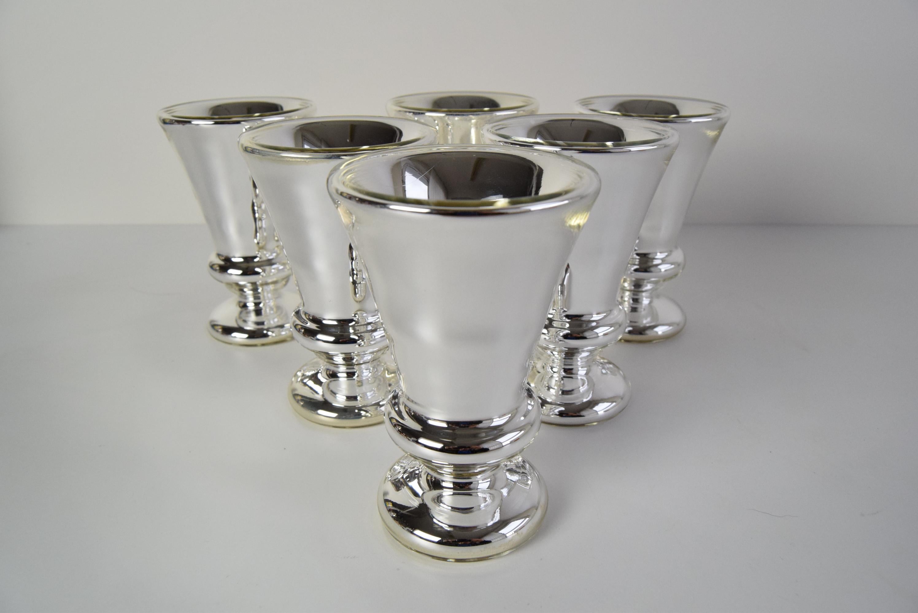 Silver Plate Set of six Amalgam Glass Goblets, Biedermeier, Peasant Silver, Circa 1860's. For Sale