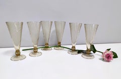 Set of Six Amber Murano Drinking Glasses by Vittorio Zecchin, Italy