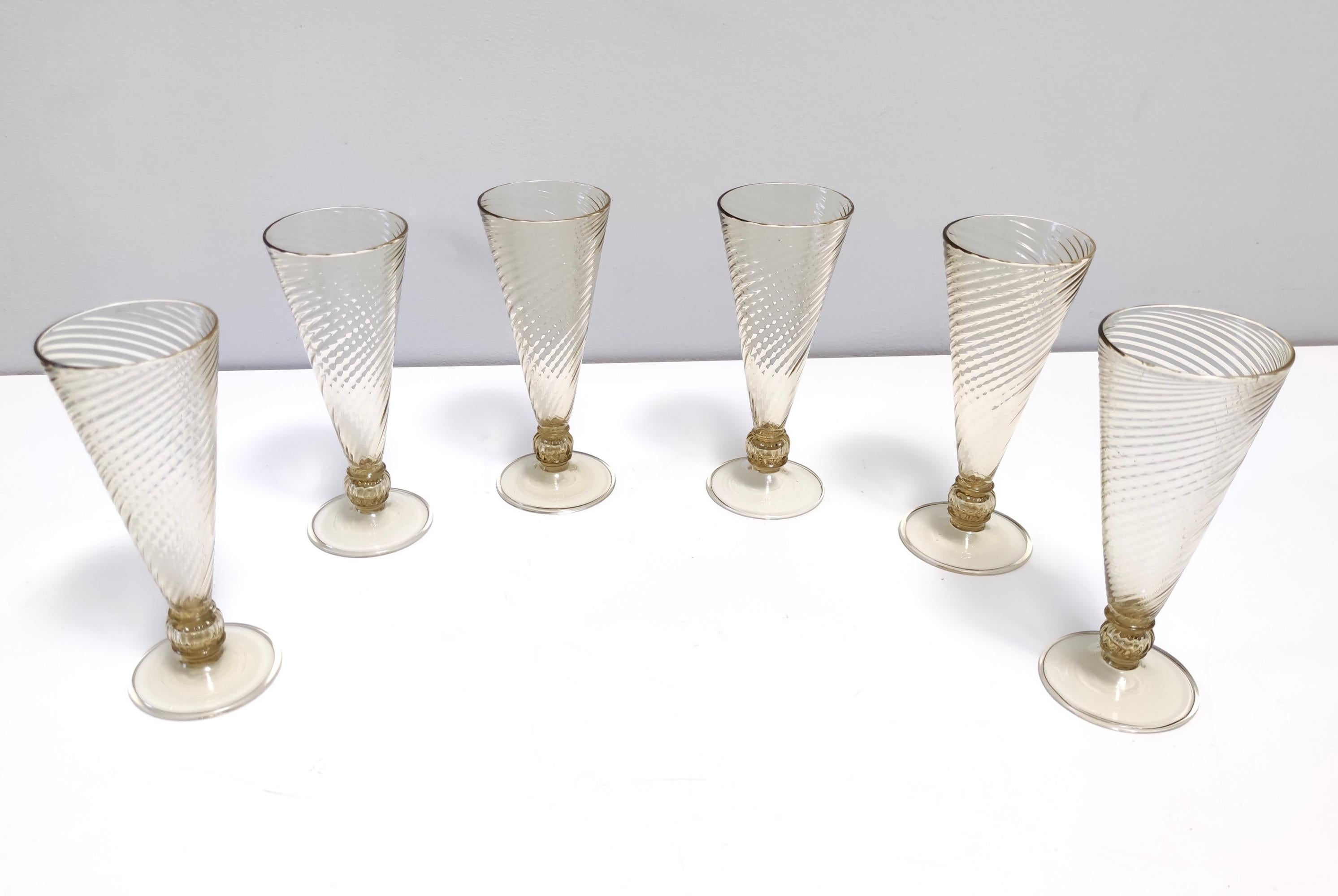 Set von sechs Bernstein-Murano-Getränkegläsern von Vittorio Zecchin, Italien (Moderne der Mitte des Jahrhunderts) im Angebot